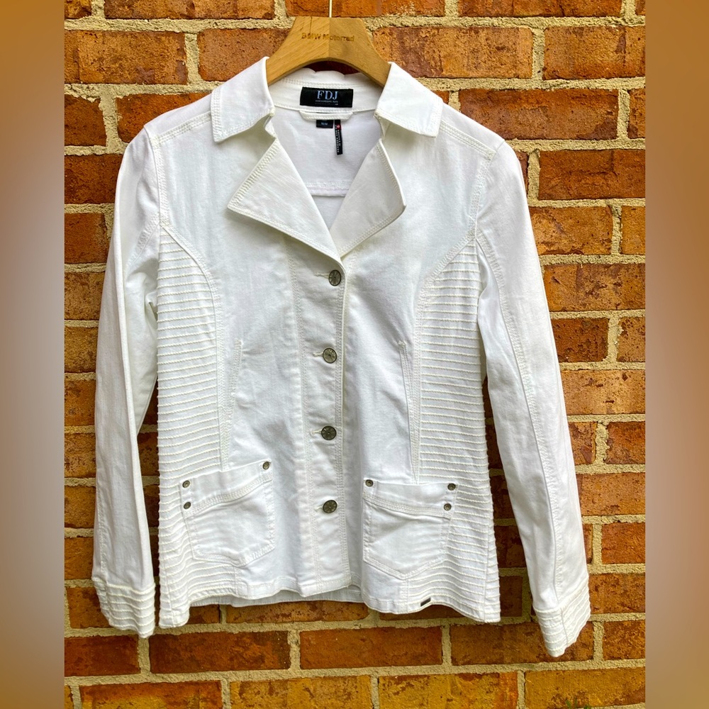 White Jean jacket Canadian FDJ French dressing jeans ribbed sides